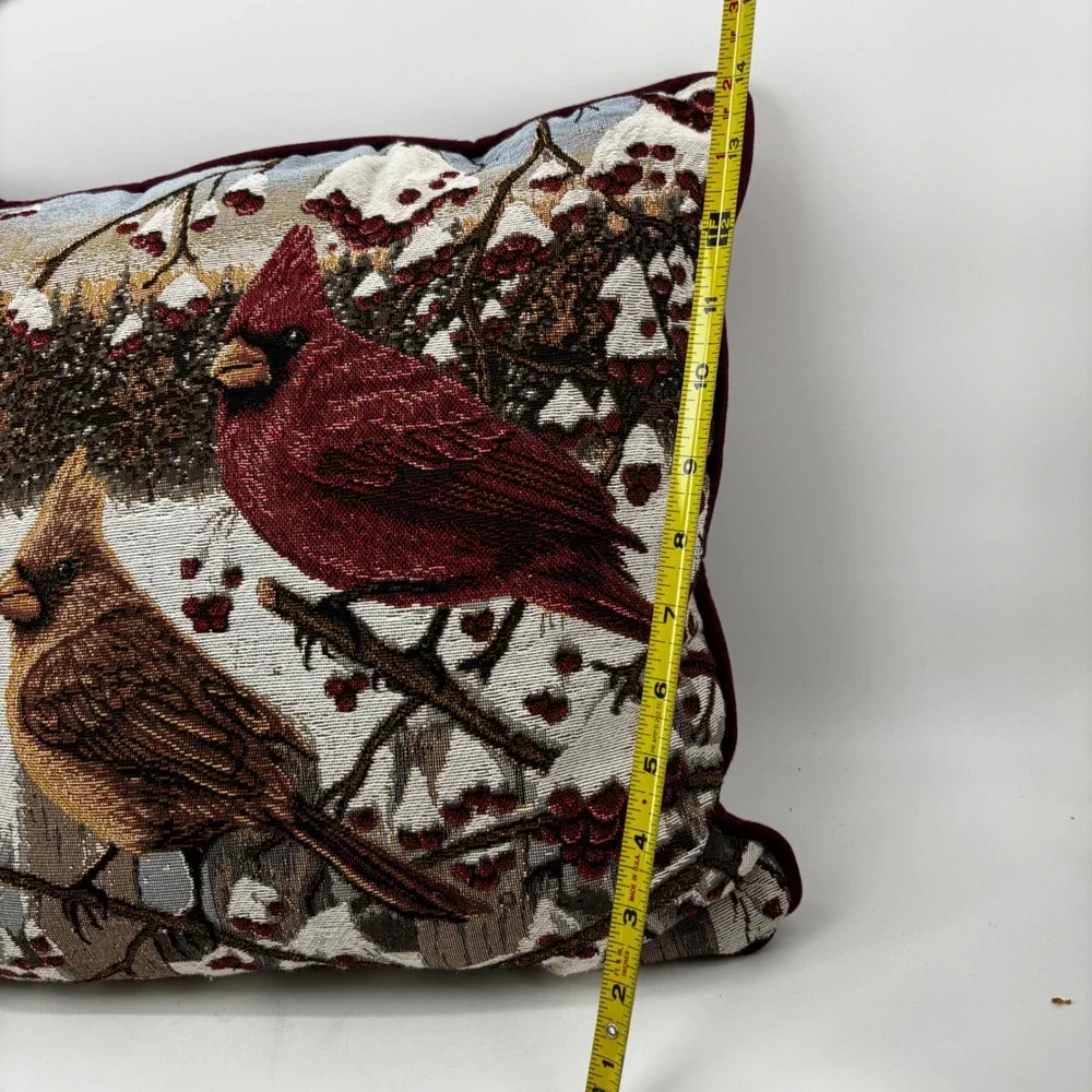 Winter Cardinal Woven Tapestry Throw Pillow Red Bird Holiday Decor 12.5x12.5